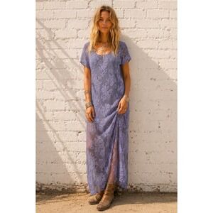 Vintage Always Caroline Purple Lace Maxi Dress Floral Grunge Goth Large